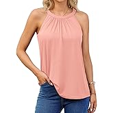 V FOR CITY Women's Halter Tank Top with Built in Bra Flowy Pleated Camisole Top Summer Sleevless Cami Shirt