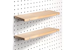 SEMPOMA Solid Wood Pegboard Shelf, High Balance and No tilt, Pegboard Accessories, Wooden Pegboard Shelves for 1/4" Pegboard, 2 Pack