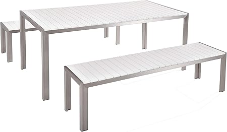 Modern Garden Dining Set Table With 2 Benches White Aluminum Nardo Beliani Amazon Co Uk Kitchen Home