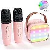 KidsFaves Mini Karaoke Machine for Kids Adults,with 2 Wireless Microphones & Light- Bluetooth Portable Speaker Birthday Gifts for Girls 3-12 Years Old Toddler Toys