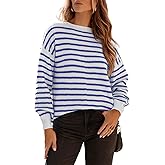 Dokotoo Sweaters for Women Crewneck Long Sleeve Striped Color Block Loose Knit Pullover Sweater Tops