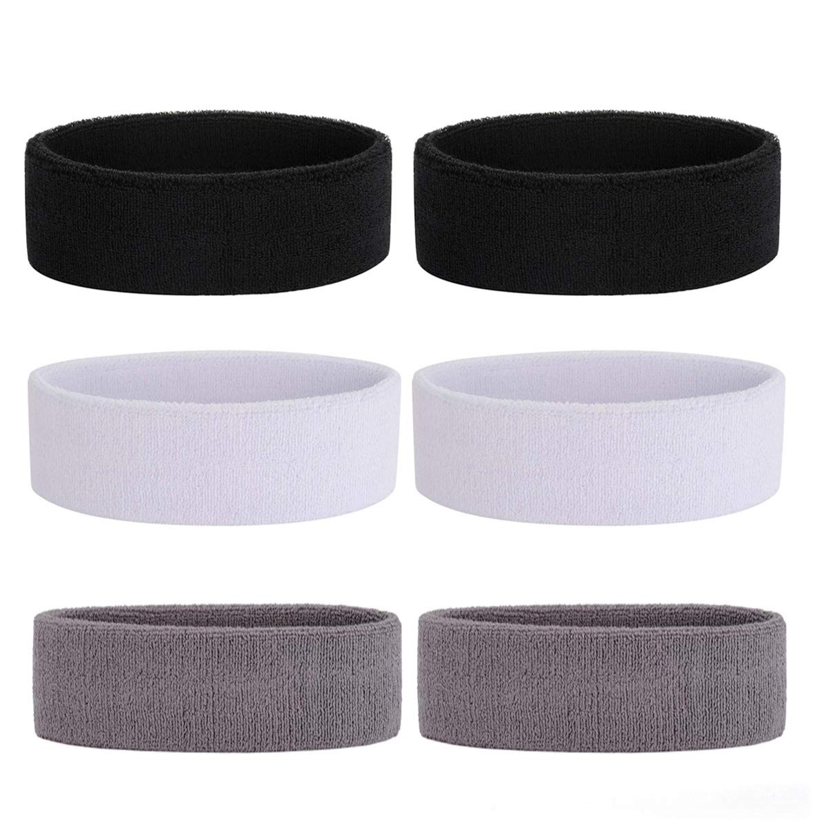 ONUPGO Sweatband Headband for Men & Women - 6 PCS Sports Headbands Moisture Wicking Athletic Cotton Terry Cloth Sweatband Sweat Absorbing Head Band — image 1