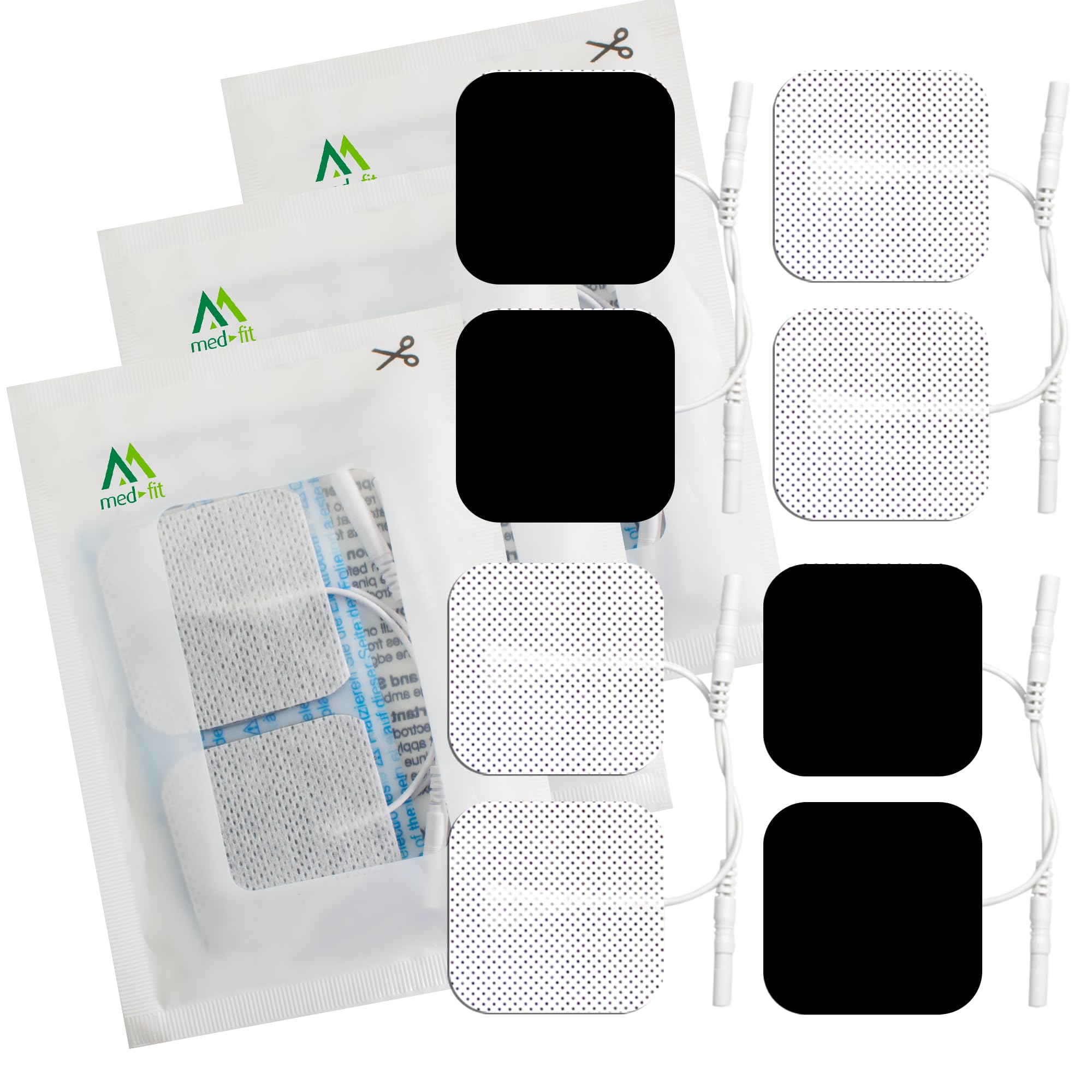 Med-Fit 1® Tens Pads: 16 Pads (4 Packs) of Premium, Long-Lasting Self-Adhesive Tens Pads/Tens Electrodes (5cm x 5cm) with Patented Hydro-Gel Technology