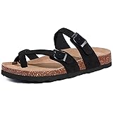 Litfun Women's Genuine Suede Cork Footbed Sandals