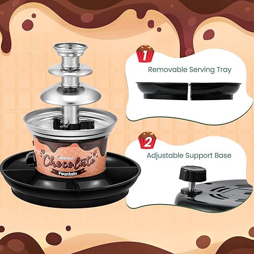 3-Tier Mini Chocolate Fountain Machine – 16-Ounce Capacity, 10 Bamboo Skewers, Removable Tray, For Parties, Weddings, Fondue