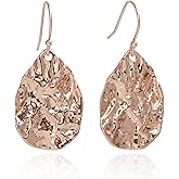 Handmade Hammered Teardrop Dangling Drop Earrings for Women Trendy, 925 Sterling Silver Hooks