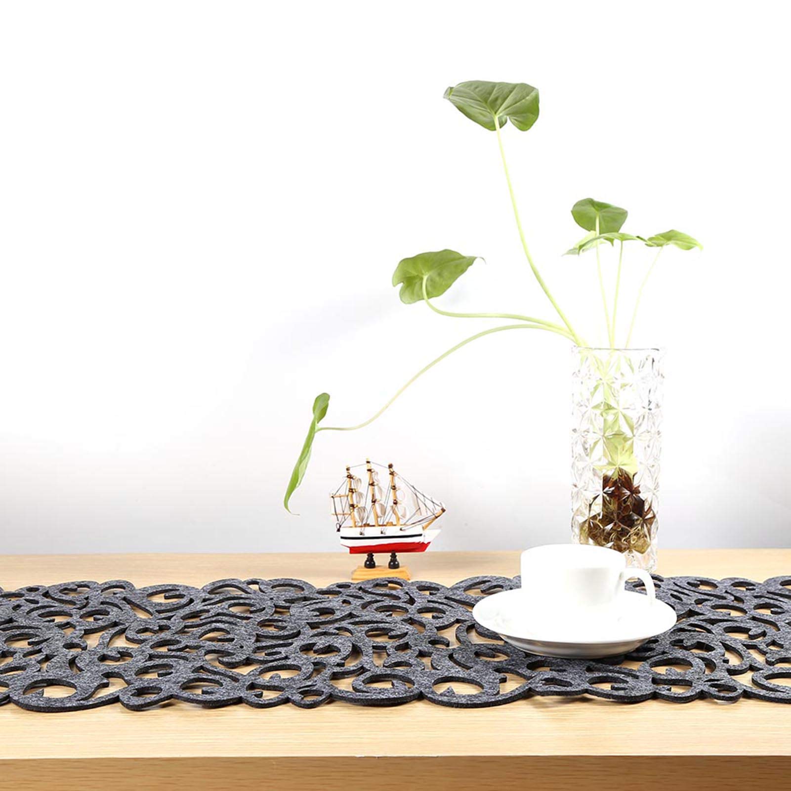 Rectangular Shape Table Runner, Felt Table Runner, Lace Table Runner, Floral Openwork Design, Table Placemats for Dinner, Buffet Table, Parties, Weddings, Christmas (Grey)