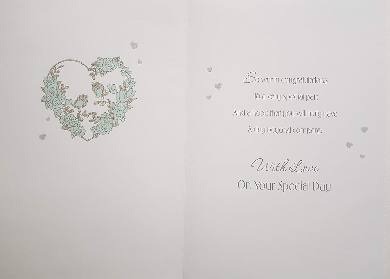 First Wedding Anniversary Card - Silver Heart, Birds & Light Blue Roses 9" x 6", white blue silver, 156 x 235mm - Image 3