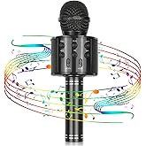 Viposoon Best Gifts for Kids, Wireless Karaoke Microphone Bluetooth for Birthday Gifts for 4-12 Year Old Girls Boys for Girls Age 4-12 Christmas Xmas Stocking - Black