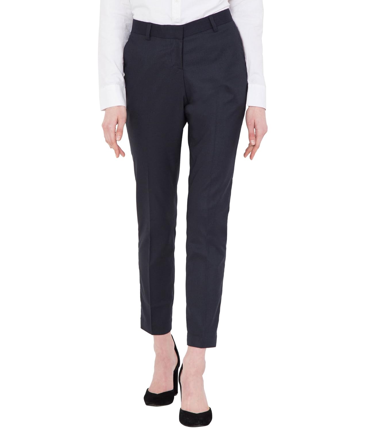 american-elm women's blue solid cotton stretchable office wear trouser