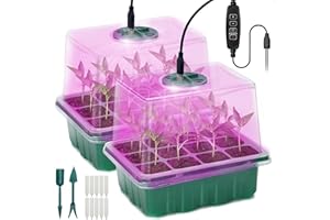 IDEALIFE Seed Starter Tray, 2 Pcs Plant Propagation Station with Grow Light,Seedling Starter Trays with Timing Controller,Mini Greenhouse Kit with Humidity Domes and Base,Plant Tray for Seeds Growing Starting