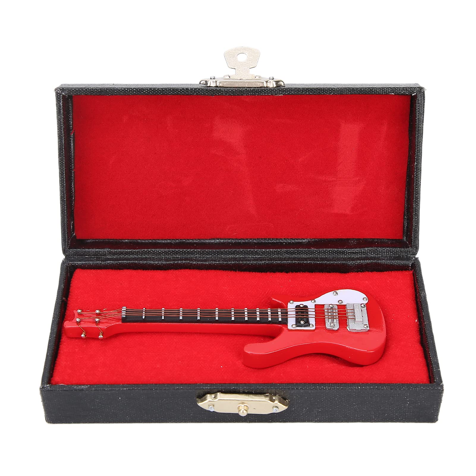 10cm Wooden Miniature Guitar Ornament V‑Shaped Mini Musical Instrument Decor Dollhouse Model Home Decoration(Red)