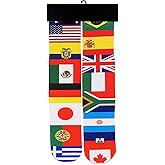 DJDesigns Mens Crew Socks Funny Crazy Novelty World Flags Fits US Shoe Size 6-12