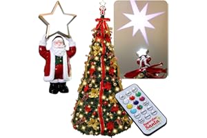 STAR SHOWER Superstar Santa Pop-Up Christmas Tree, 7FT, Pre-Lit w/ 200 LED Lights, AS SEEN ON TV, Santa Topper Projects North Star, Opens Instantly, Fully Decorated, 7 Colors, 32 Modes w/Remote, Stores Flat