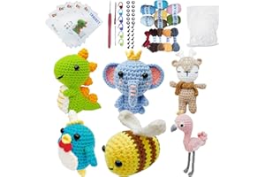 Fofvccv 6 Pcs Crochet Kit for Beginner, Beginner Crochet Kit for Adults Kids Women Men with Detailed Instructions & Video Tutorials, DIY Crochet Animal Kits