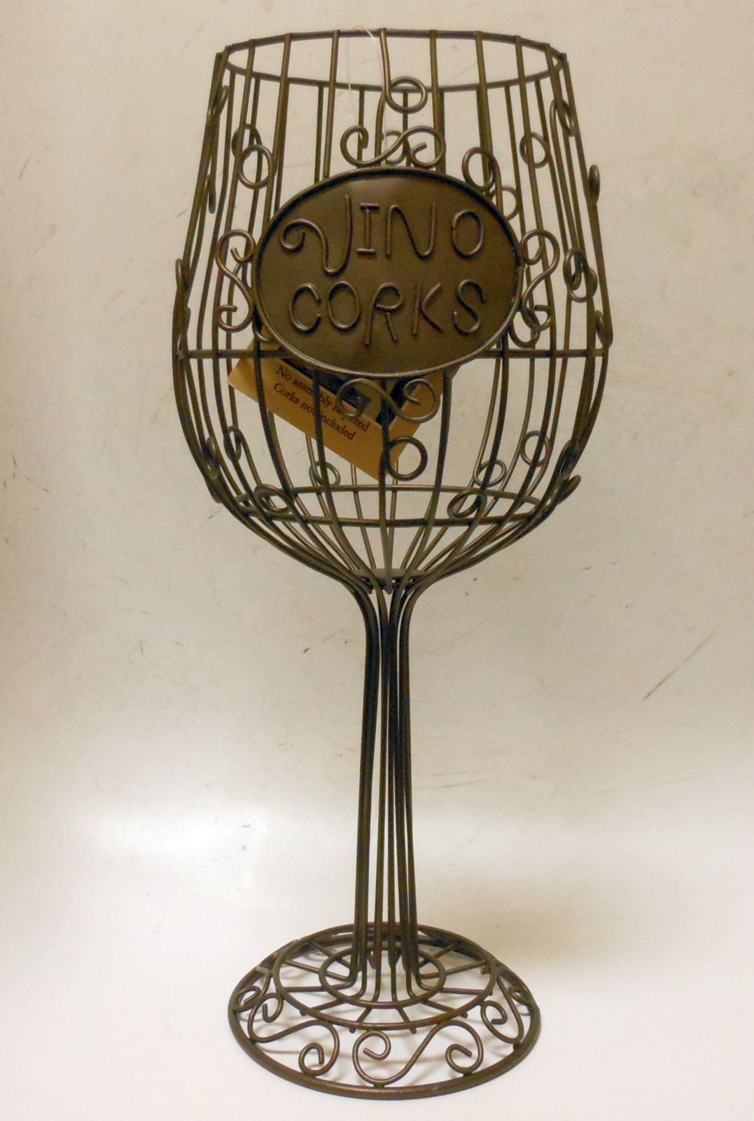 'Vino Corks' Wire Frame Wine Glass Style Cork Holder 15" Bar/Tabletop