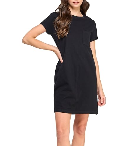 Fair Indigo Women's 100% Organic Pima Cotton Short Sleeve T-Shirt Dress (XS, Dark Navy) at Amazon Women's Clothing store