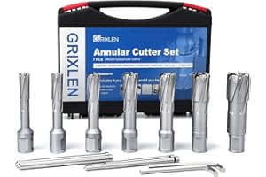 GRIXLEN 7 Pack 1/2 inch to 1-1/16 inch Annular Cutters Set with Weldon Shank,13mm ~ 27mm Carbide Tip Annular Drill Bit for Stainless Steel, Iron (2 inch Depth Set)