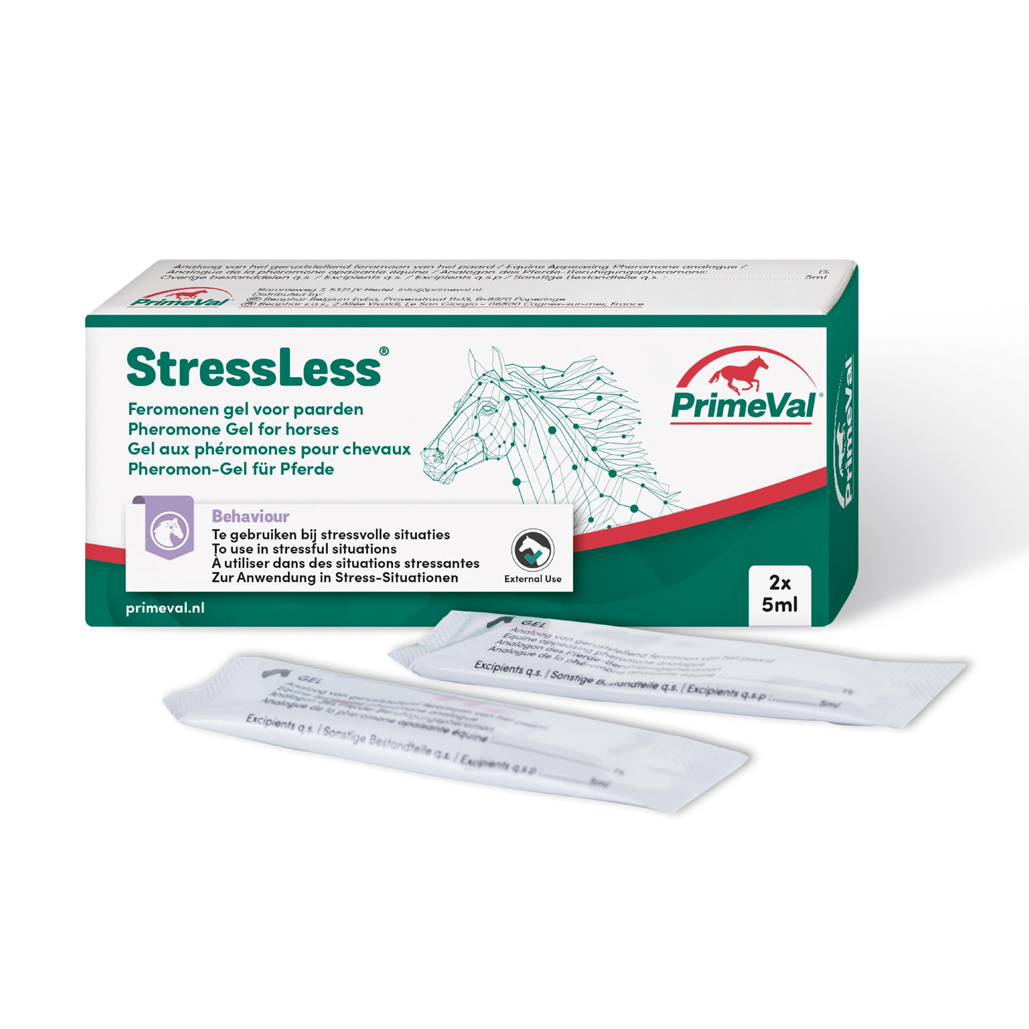 PrimeVal – StressLess® Pheromone Gel – For Horses & Ponies – Fast-Acting Calming Gel – Promotes Feelings of Reassurance In Stressful Situations – Ideal for Competitions & Travelling – 2 x 5ml Sachets