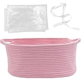 Woven Basket with Gift Bags and Ribbons, 14"X 10" X 6" Gift Storage Organizer Bin Shelf Shelves Cotton Rope Basket for Nursery, Pet Toys (Pink)