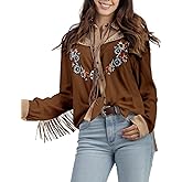 JOHN MOON Women's Embroidered Western Long Sleeve Buttons Down Shirts Collared Retro Casual Blouses Shirts