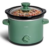COOK WITH COLOR 2QT Mini Electric Round Slow Cooker - Adjustable Settings, Removable Stoneware Pot, Tempered Glass Lid, Dishwasher Safe, Cool-Touch Side Handles, Dark Sage