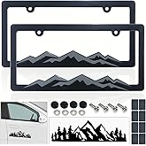 BGGTMO Mountain License Plate Frames- Gray on Black Mountain Raised, Plastic Car Tag Holder Bracket with Screws Caps, 2 Packs 2 Hole with Mountain Vinyl Sticker