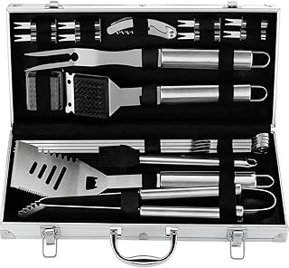 grilljoy 20pcs Grillkoffer Set, Edelstahl Grillbesteck im Aluminiumspeicher Kasten, Professionelle Outdoor Camping Grillset für Männer Papa am Vatertag, Geburtstag, Weihnachten