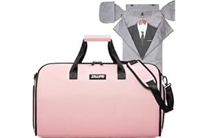 Convertible Garment Duffel Bag with Shoe Compartment,ZALUPRI Carry on Garment Bag for Men Women 2 in 1 Hanging Suitcase Suit Weekend Travel Bag, Pink