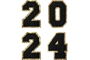 GUYI GYGYL 4PCS 2024 Chenille Glitters Numbers Patch, Iron on Large Size Number Patches for Christmas New Year Decor Supplies, Height 3.1" (2024 Black)