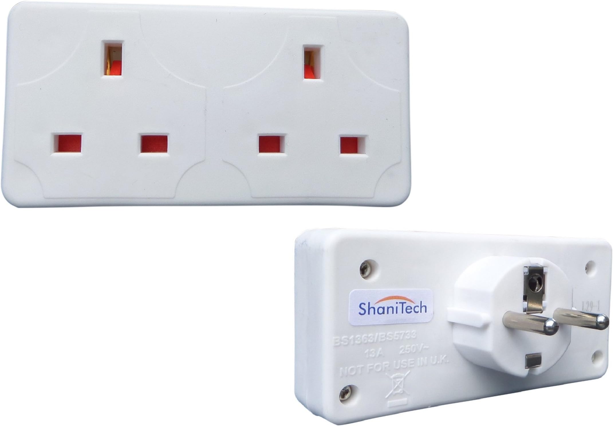 ShaniTech 2 in 1 UK to Europe Euro Travel Adaptor suitable for France, Germany, Spain, Egypt, China