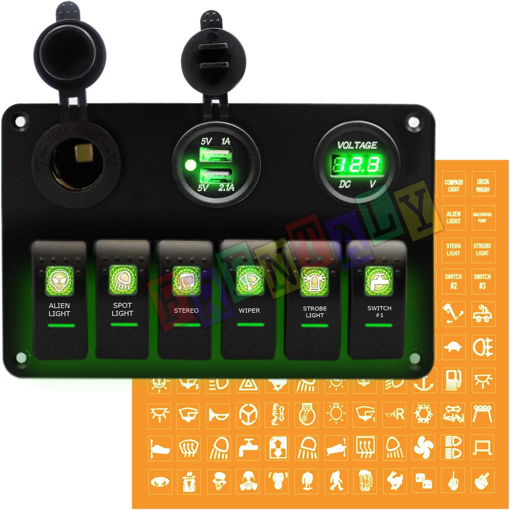 Frentaly Car Marine Boat 6-Gang Waterproof Circuit Red LEDs Rocker Switch Panel Breaker