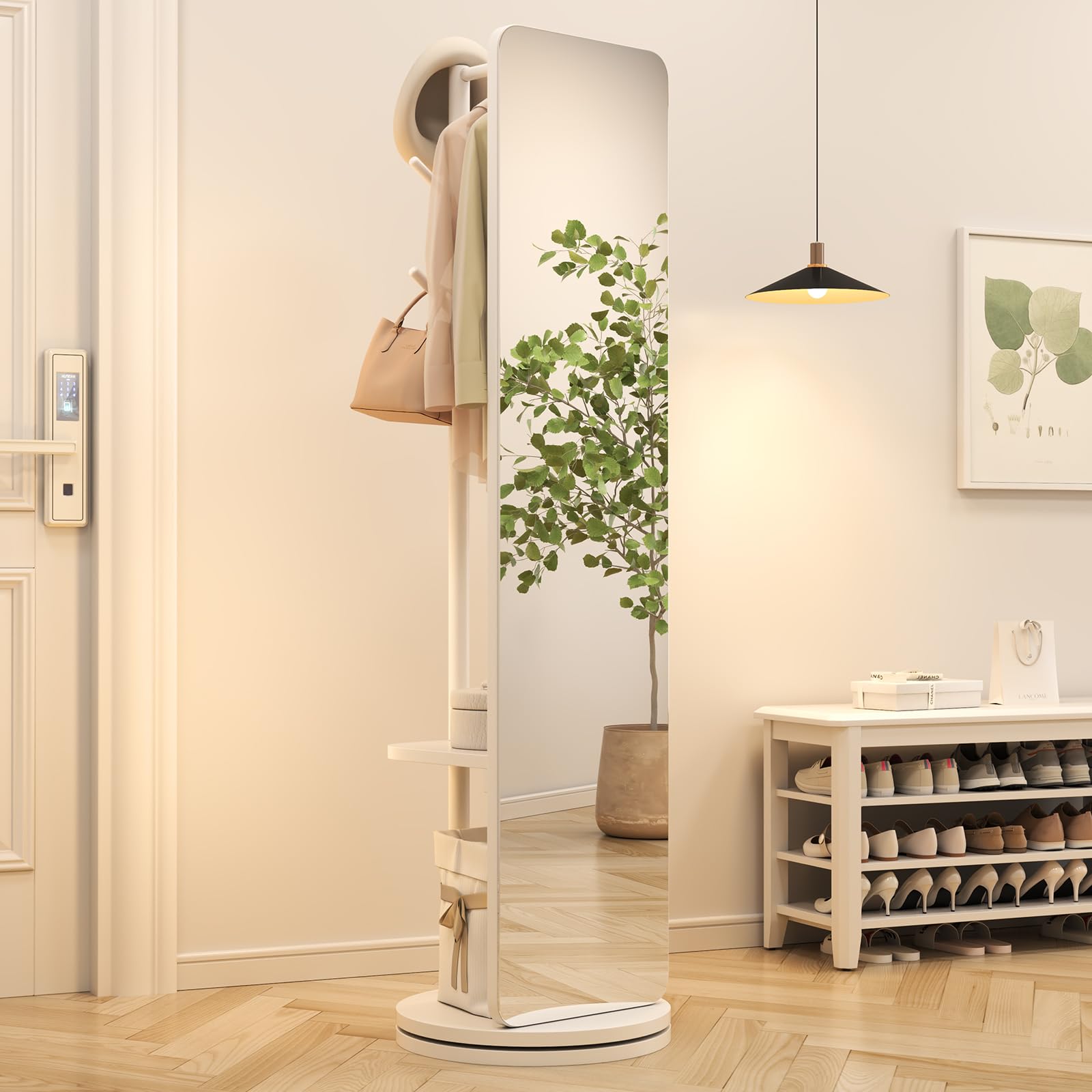 Photo 1 of AnywaysWood 70"x19"Full Length Mirror with Stand,Coat Rack with Mirror,Solid Wood Floor Mirror,Swivel Mirrorfor Bedroom, Living Room, Cloakroom