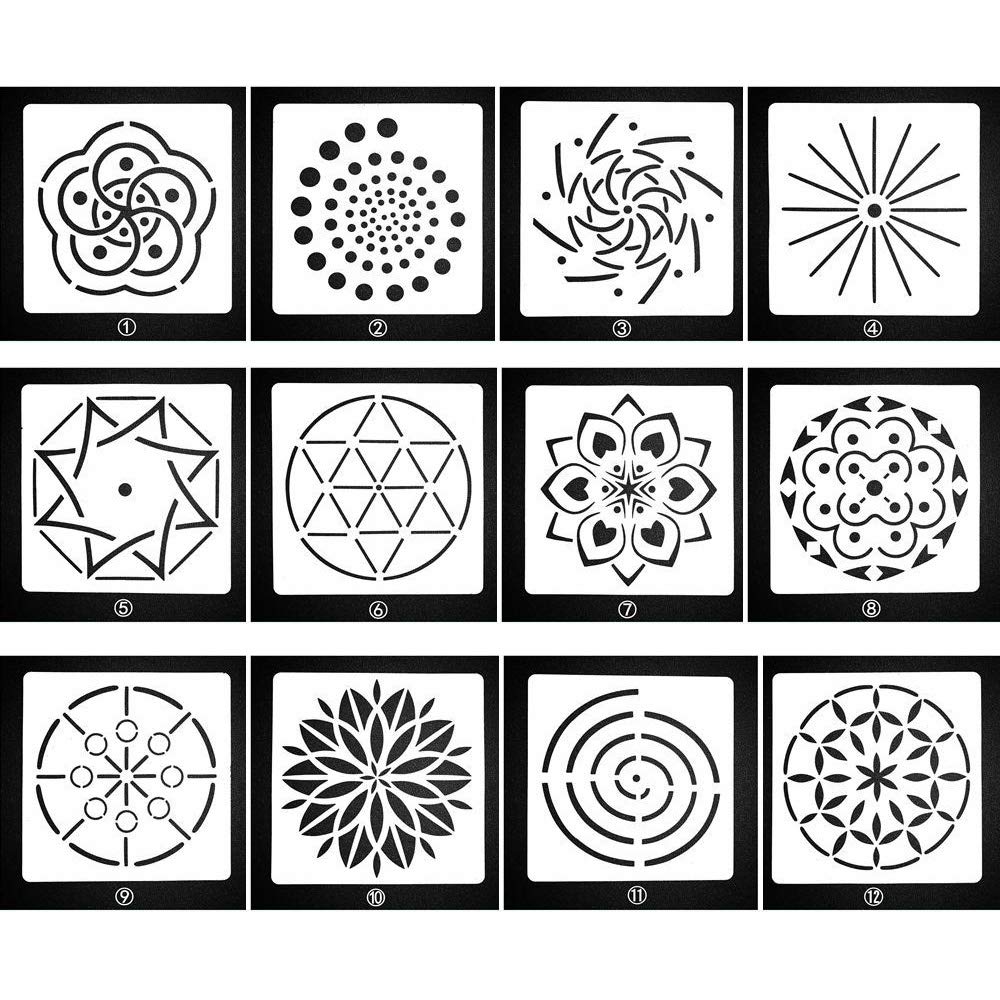 BLUGUL Mandala Stencils, Mandala Dotting Tools, Painting Templates, for Airbrush DIY Walls Art Stone Rock Painting, Type C 12pcs