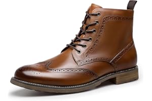 DESAI Men's Leather Boots with Brogue Design, Lace-Up Style, Composite Outsole