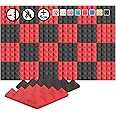 Arrowzoom New 24 Pieces Red & Black 10x10x2inch Soundproofing Insulation Pyramid Acoustic Wall Foam Padding Studio Foam Tiles AZ1034 RED&BLACK