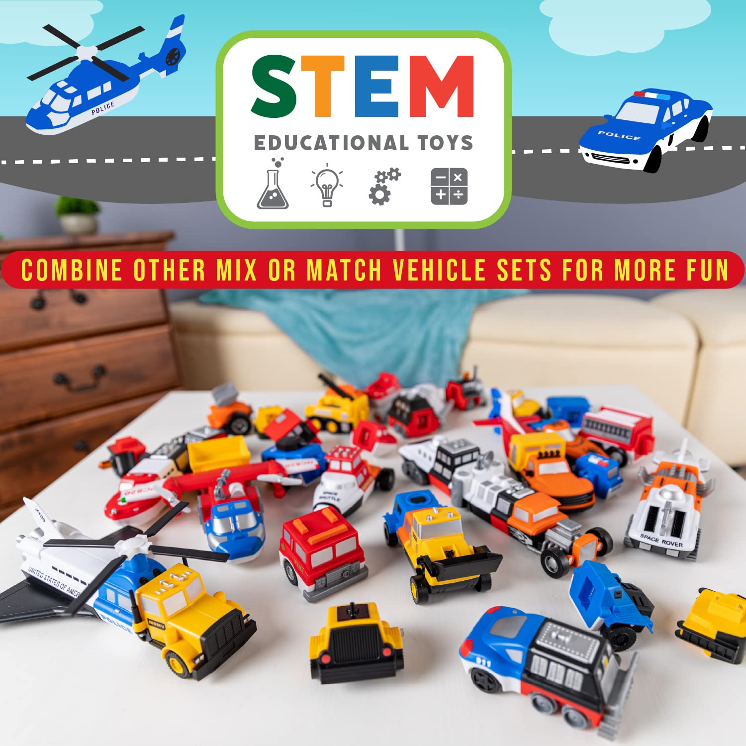 POPULAR PLAYTHINGS Mix or Match Vehicles, Magnetic Toy Play Set, Police