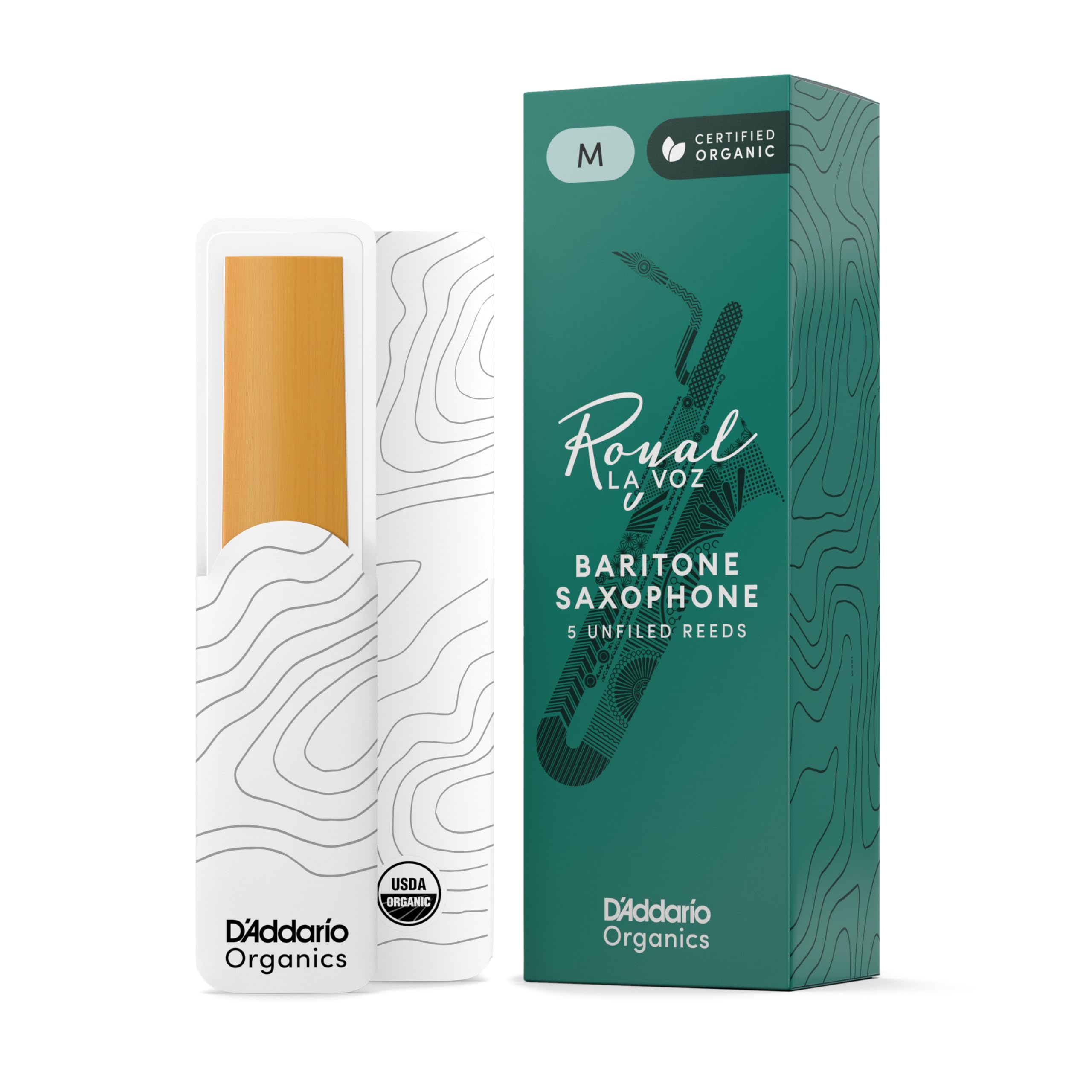 D'Addario Royal | La Voz Organic Baritone Saxophone Reeds, Strength Medium, 10-pack