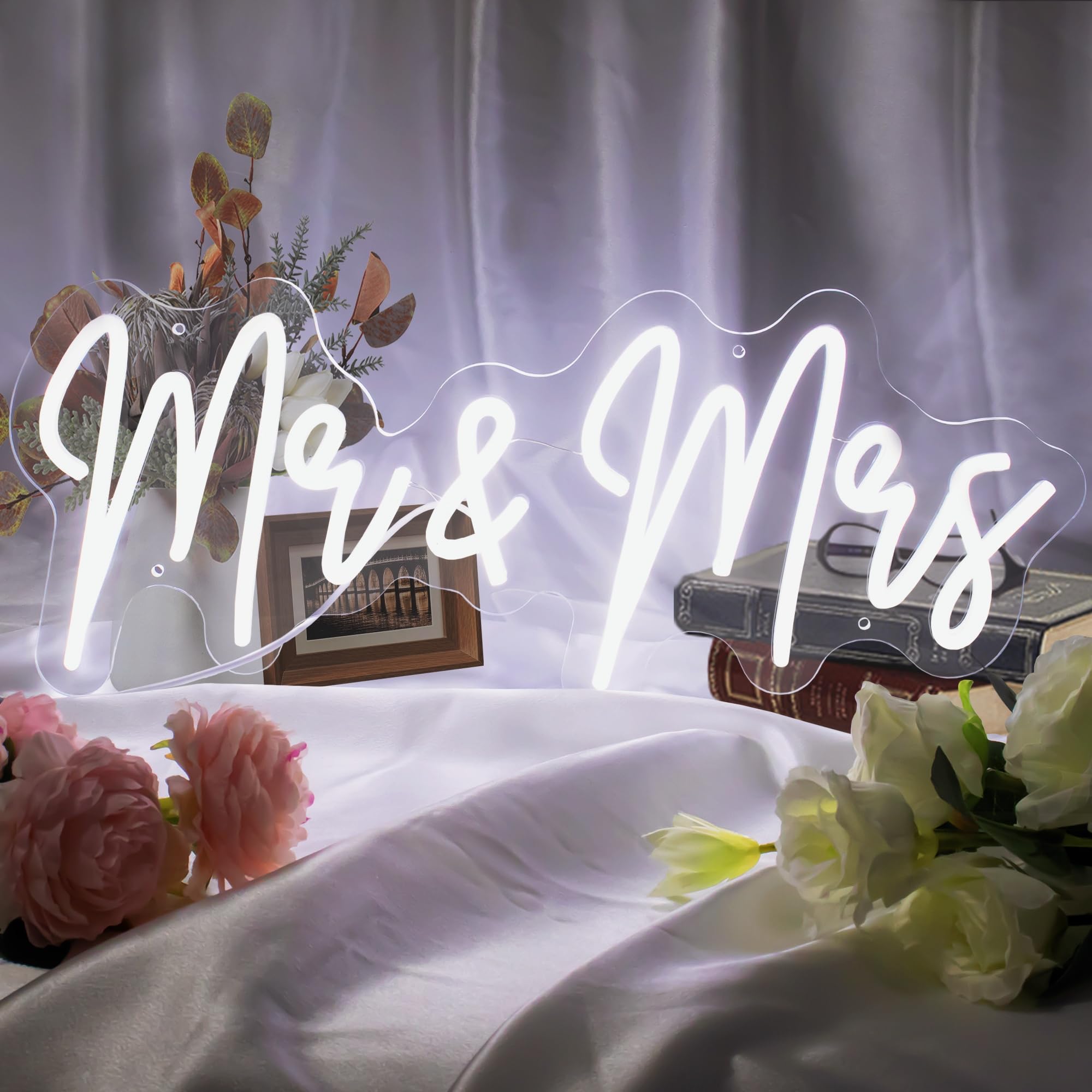 Photo 1 of 20in Mr and Mrs Wedding Neon Signs-Adjustable USB Mr and Mrs Light Up Sign Neon Wedding Decor Signs Backdrop Decorations for Reception Anniversary Engagement Gifts