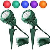 LED Christmas Spotlight Outdoor Plug in, 800LM Waterproof Flood Lights with 5 Extra Lenses (Red Green Blue Purple Orange), 5000K Landscape Light for Yard, Flag, Holiday Decor, ETL Listed, 2 Pack