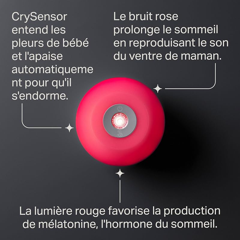 Dreammaker aide au Sommeil pour Bébé, scientifiquement prouvé pour aider les bébés à mieux dormir, bruit rose, veilleuse rouge, capteur de pleurs intelligent
