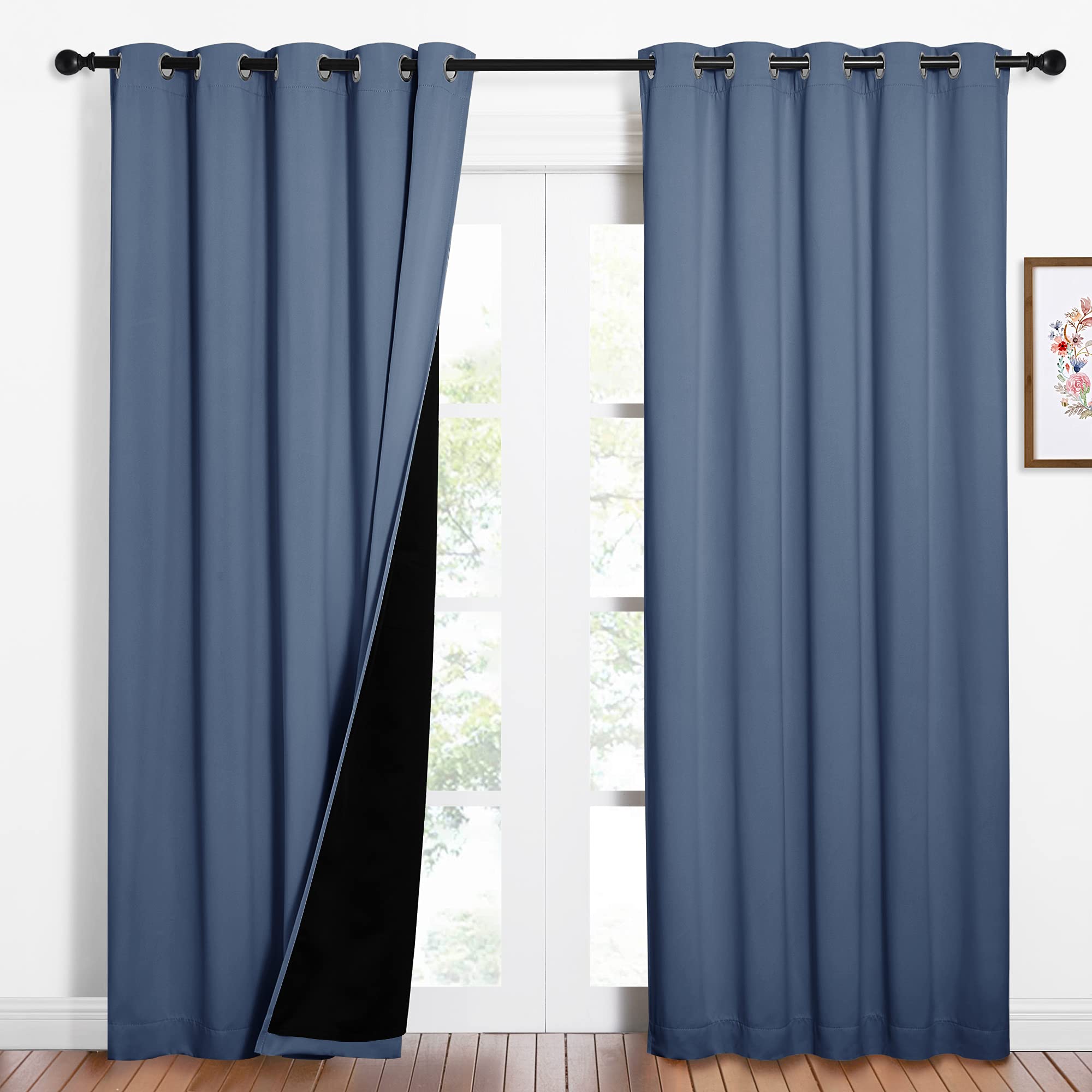 NICETOWN 100% Blackout Curtains 84 inches Long, Pair of Energy Smart & Noise Blocking Out Drapes for Baby Room Window, Thermal Insulated Guest Room Lined Window Dressing (Stone Blue, 62 inches Wide) Image