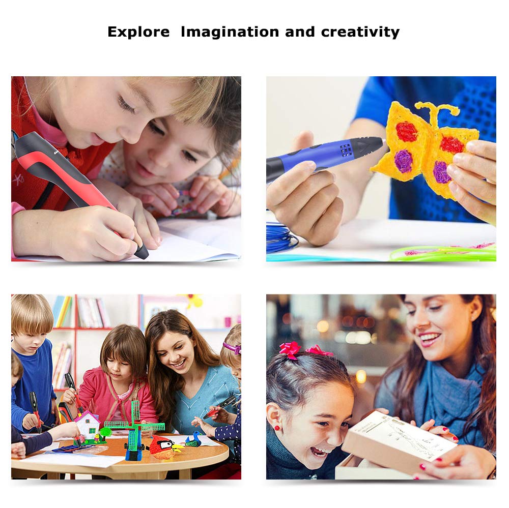 Gincleey 3D Pen，3D Printing Pen for Kids, 3D Drawing Pen with 18 Colors,6 Colors Glow,1.75mm PLA Filament Refills,Temperature Control,Non-Clogging and Easy to Use-White