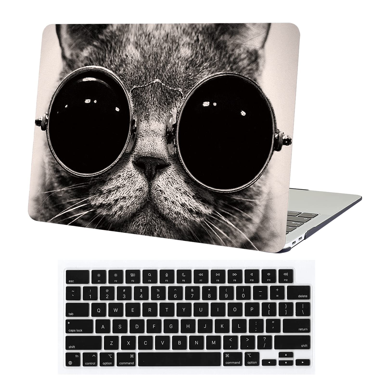 AUSMIX for MacBook Air 13.6 inch Case 2025 2024 2023 2022 M4 A3240 M3 A3113 M2 A2681 Chip Liquid Retina Touch ID,MacBook Air 13 M4 Laptop Plastic Hard Shell Case & Keyboard Cover, Cool Cat