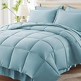 Anluoer Full Comforter Set 7 Piece, Light Blue Bed in a Bag with Sheets, Comforters Full Size Bedding Sets with 1 Comforter, 2 Pillow Shams, 2 Pillowcases, 1 Flat Sheet,1 Fitted Sheet