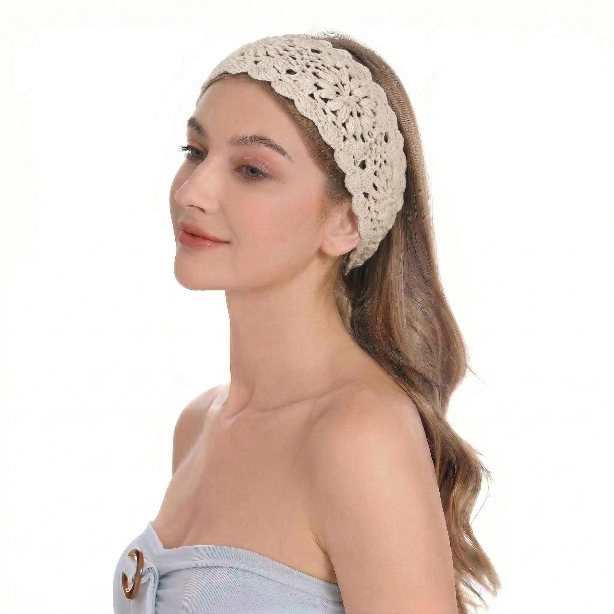 ZLYC Women Floral Headband Handmade Crochet Knit Vintage Hair Bands (Crochet White)