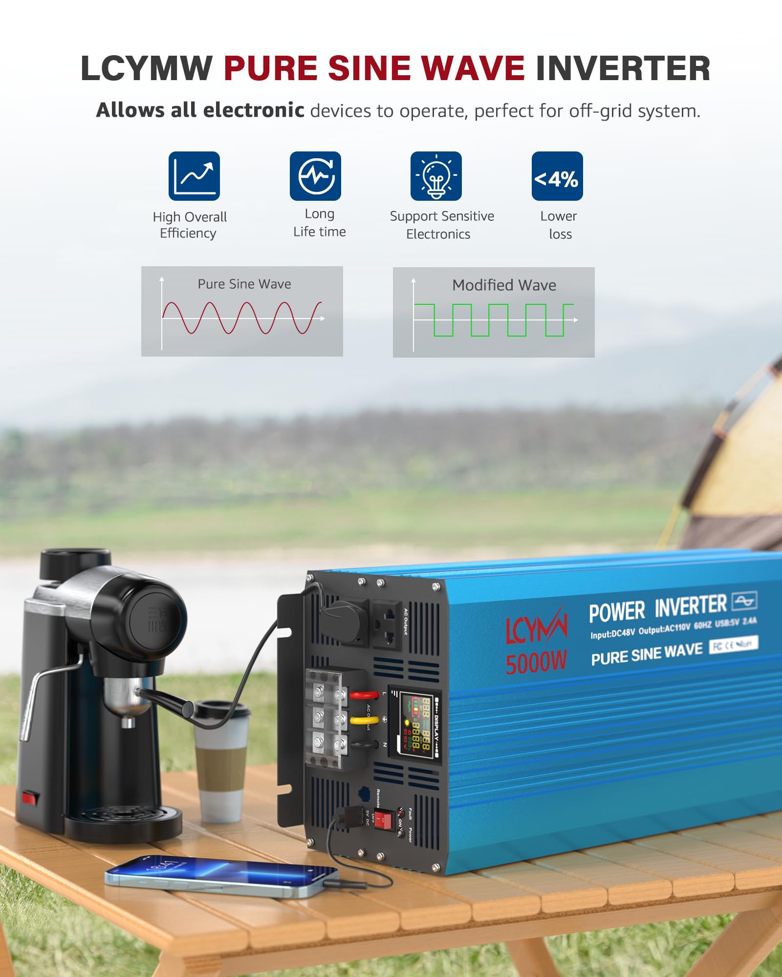 Mua Power Inverter 5000 Watt Pure Sine Wave 48V DC to 110V/120V AC ...