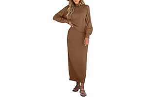 Caracilia 2 Piece Skirt Set for Women Sweater Dress Long Sleeve Oversized Tops Matching Maxi Skirts 2025 Fall Outfits Clothes