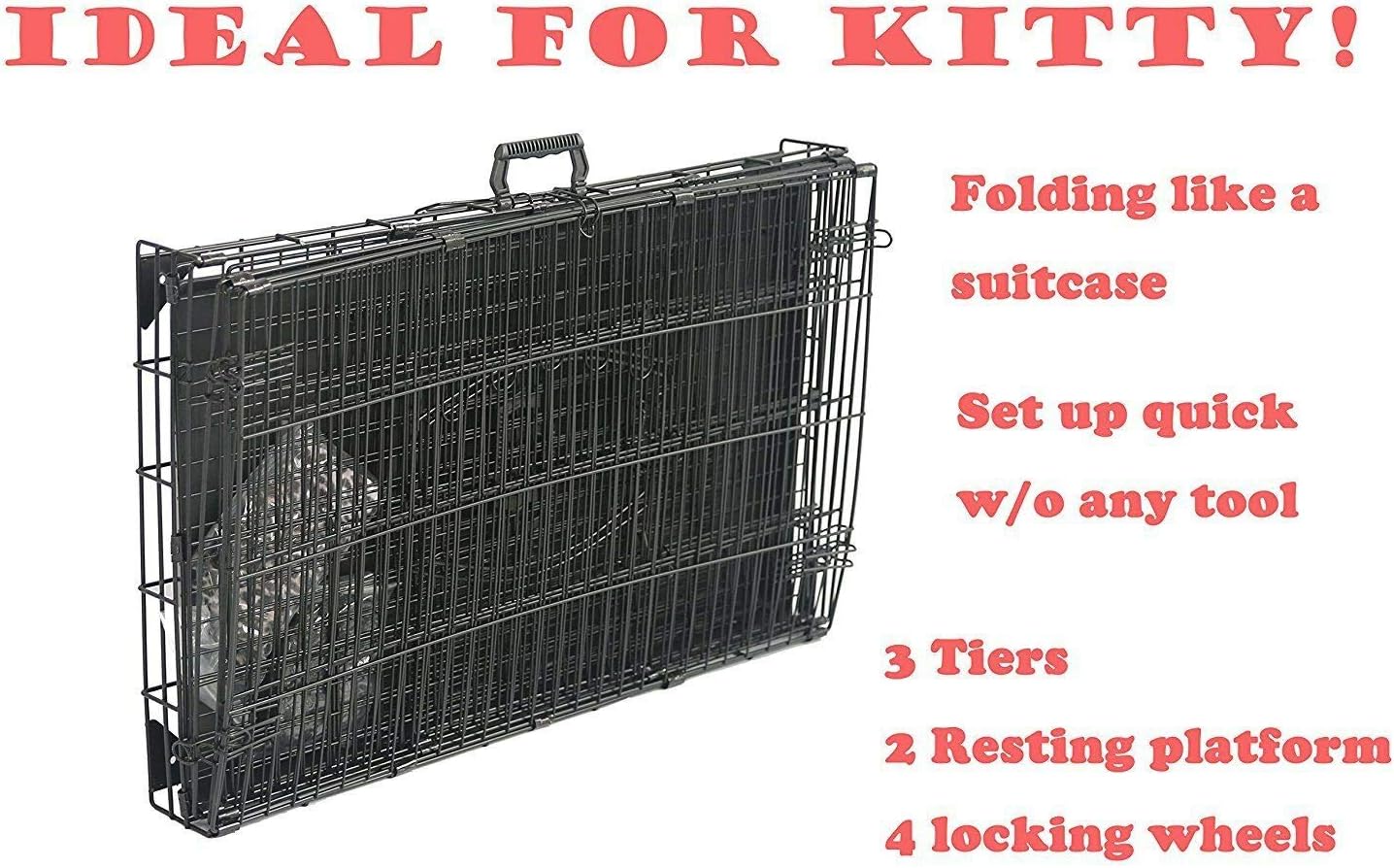 HOMEY PET INC Folding Wire Cat Ferret Habitat Crate with Casters,Tray and Hammock: Kitchen & Dining