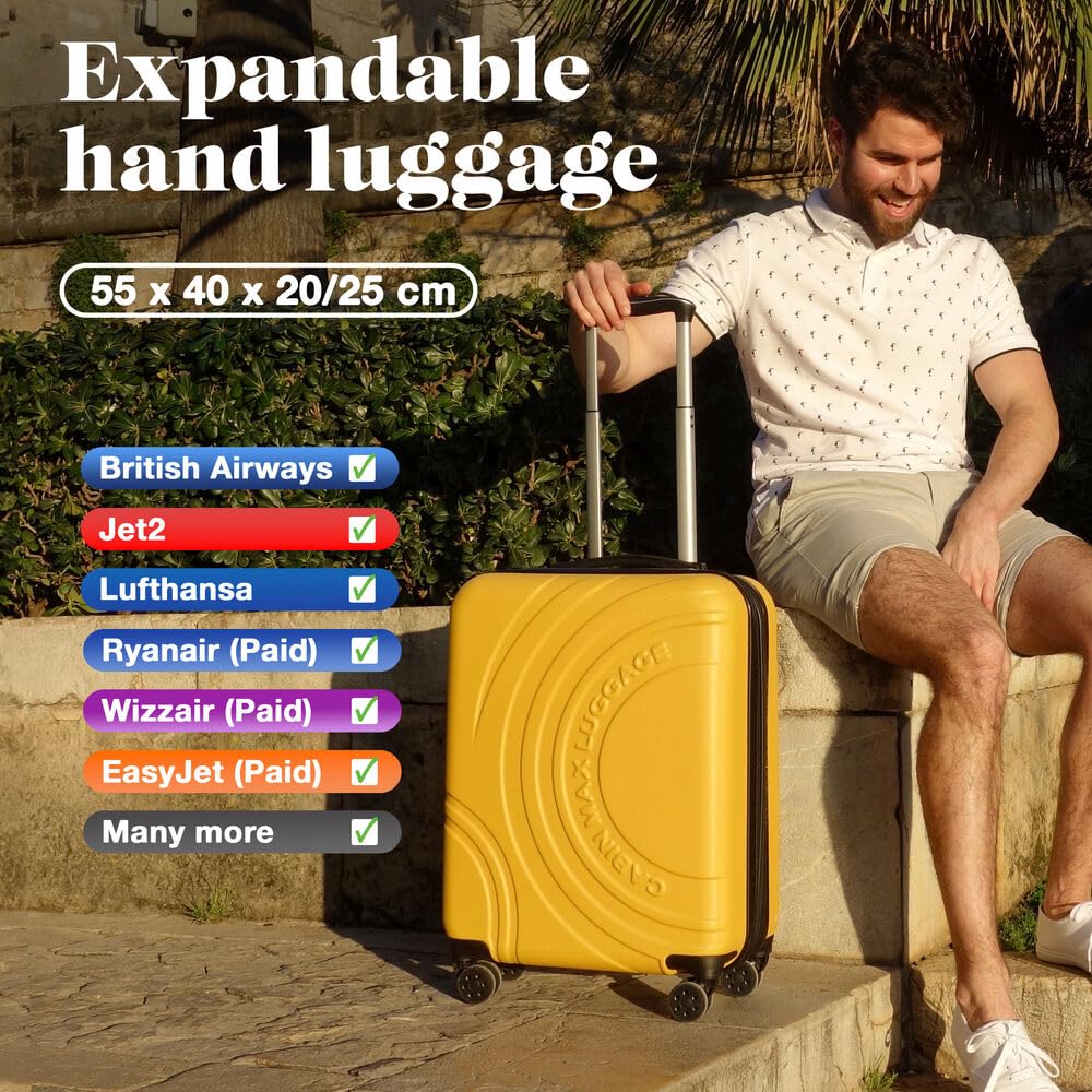 Cabin Max Velocity 55x40x20cm (22x16x8) Expandable Suitcase 4 Wheel Luggage Cabin Bags Suitable for Ryanair, Easyjet, Jet 2 Paid Carry On (Black)